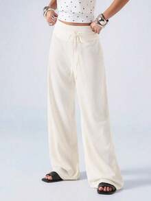 Pantalones largos de mujer  con diseño de rayas y cordones, estilo patchwork, tipo cargo. - Albaricoque - Ver 1