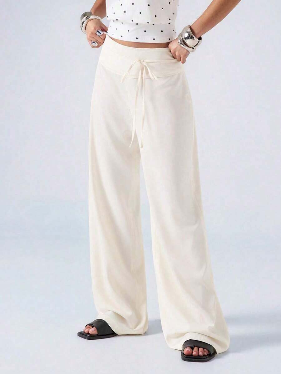 Pantalones largos de mujer con diseño de rayas y cordones, estilo patchwork, tipo cargo. - Albaricoque - Ver 1