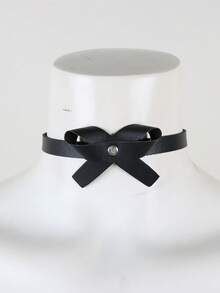 1 PC Cute & Edgy PU Leather Bow Choker For Women - Punk Style Adjustable Necklace With Metal Rivet, Perfect For Daily Wear, Music Festivals & Parties, Gothic Choker Accessory - Neck Ornament - View 2