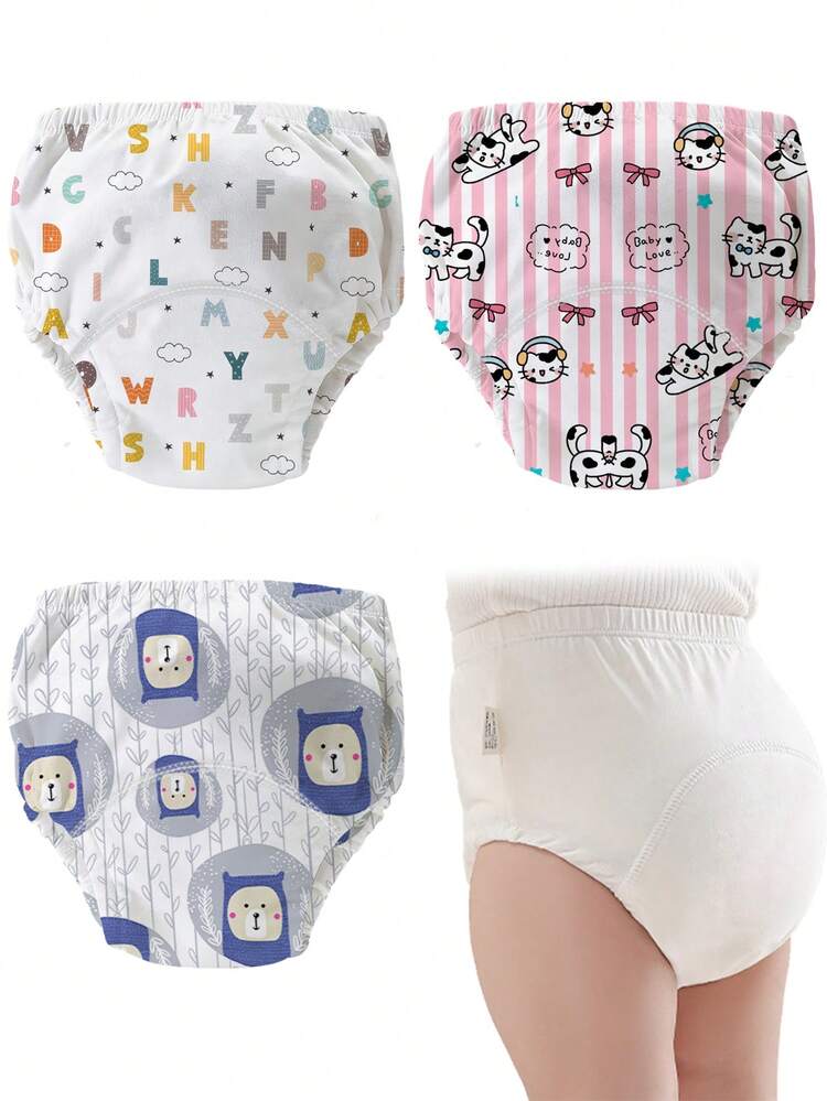 Bộ 3 quần lót tập đi vệ sinh cho bé, có thể giặt, thoáng khí, chống rò rỉ, in hình hoạt hình, độ co giãn cao, thân thiện với da, trợ thủ đắc lực trong quá trình tập đi vệ sinh. - Nhiều màu - Xem 5