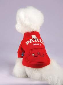 1 pieza Ropa para mascotas, Ropa para perros/gatos, Serie de sudaderas cómodas para perros pequeños, Adecuado para primavera/otoño - Rojo - Rojo - Ver 2