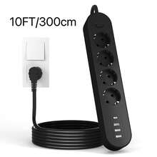 Black White Multi-Port Power Strip Charger Desktop Charging Station 8-In-1 Power Strip 5ft/10ft Options With 4 AC Outlets 3 USB Ports 1 Type-C Port Overload Protection Master Switch Standard EU Plug Wall Mountable Ideal For Home Kitchen Office Travel Use Memorial Day Summer Kickoff - EU E Type Plug(220-240V) - View 15