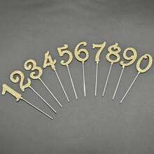 1pc/10pcs 0-9 Gold Diamond Cake Topper Decorations, Suitable For Birthday Wedding Party Cake Decor - Gold - View 7