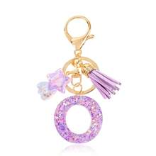 1 Pc Cute Purple Glitter Letter Keychain, Initial Resin Keyring With Tassel & Star Charm, Fashion Aesthetic Purse & Car Key Accessory - Purple - View 28