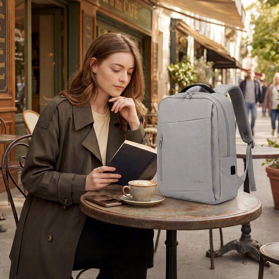 Lightweight Casual Daypack Travel Backpack With USB Port, Water-Resistant Laptop Backpack For College Work Commute Airplane Carry On - Light Grey - View 1