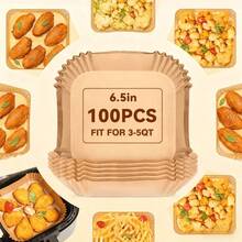 Square Air Fryer Liners Disposable, 100pcs Nonstick Parchment Paper Liners Air Fryer Paper Liners For 3-5 Qt AirFryer Baking Roasting Microwave - Khaki - View 2