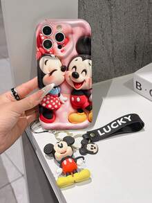Disney Mickey & Minnie Mouse Phone Case With Mickey And Minnie Charm And Minnie Lanyard - Cute Mickey And Minnie Protective Case With Kiss Pose And Pink Background Design, Equipped With Delicate Minnie Decorative Lanyard And Beaded Bracelet For Easy Carrying, Compatible With IPhone 17, 16, 15, 14, 13, 12, 11 Pro Series, Ideal For Birthdays, Holidays, Anniversaries, Graduation Gifts, Or Any Special Occasion To Surprise Family, Friends, Classmates, And Loved Ones. - 白色 - 查看 3