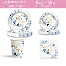 Bộ đồ dùng ăn uống dùng một lần cho 20 khách dự tiệc cưới - Hoa hồng xanh, Ông Bà, Đĩa giấy, Cốc, Khăn ăn, Thích hợp cho tiệc cô dâu, tiệc đính hôn. - A - Xem 8