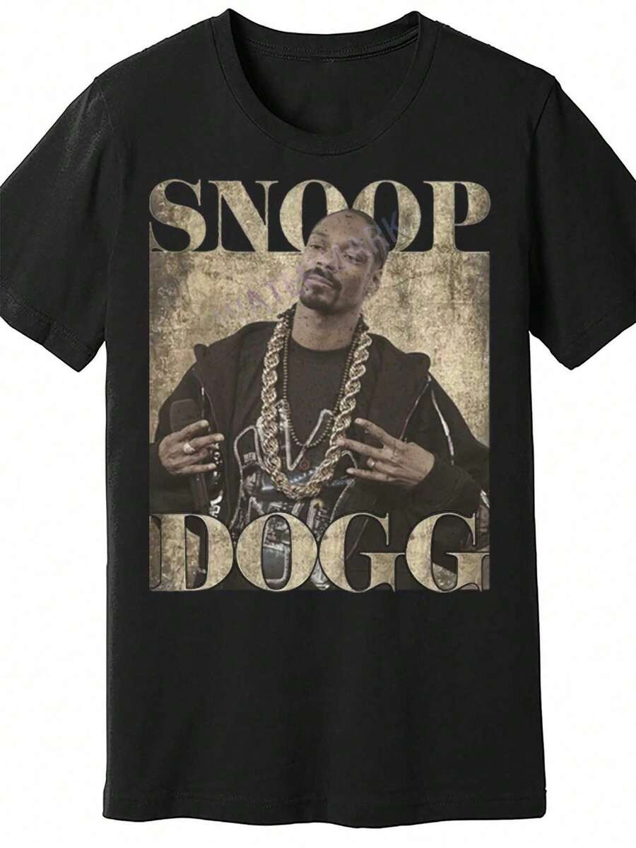 Camiseta retro de hip hop de Snoop Dogg con patrón vintage de los años 90, código 876468, humor masculino, camiseta de manga corta negra PR2. - Negro - Ver 1