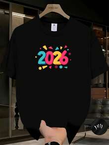 Camiseta Deportiva Unisex de Secado Rápido, Transpirable y Cómoda, Estilo Creativo, Estampado Año Nuevo 2026, Casual para Hombres - Negro - Ver 6
