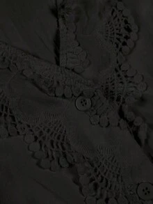 ii Blusa de manga larga con volantes, parches de encaje y unicolor casual blanca para primavera - Negro - Ver 7