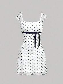 Vestido con estampado floral de pliegues de malla con lazo - Azul marino - Ver 6