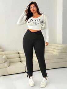 Solflare Leggings Elásticos de Cintura Alta para Mujer, Talla Grande, Color Negro, Estilo Casual, Minimalista, Versátil, para el Trabajo, Ropa de Otoño para Mujer - Negro 4 - Ver 5