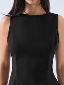 2026 Nueva Camiseta de Tirantes Ajustada de Cuello Redondo a Rayas de Color Albaricoque Minimalista, Adecuada para Trabajo/Casual de Negocios/Oficina, Top de Moda para Mujer - Negro 2 - Ver 6