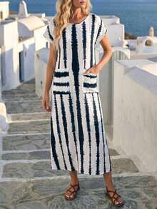 Vestido casual de mujer con estampado floral y manga corta, ideal para vacaciones de verano - Multicolor 2 - Ver 1