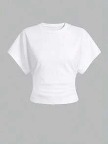 Camiseta blanca casual de mujer de cuello redondo y manga corta, holgada - Blanco - Ver 7