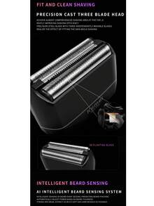 Kemei 1 pieza Afeitadora eléctrica profesional impermeable KM-T82 para hombres, afeitadora facial recíproca compacta y portátil con pantalla digital, recargable por USB, recortadora de barba corta - Negro - Ver 7