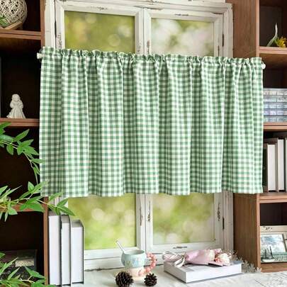 1 chiếc khăn trải bàn ngắn kiểu nông trại kẻ caro, khăn trải bàn nửa cửa sổ kiểu quán cà phê nông trại cổ điển có thể tái sử dụng, phù hợp cho gia đình và thương mại, trang trí nhà bếp và cửa sổ, phong cách trang trí cửa sổ cổ điển.