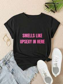 Women's Casual Short Sleeve T-Shirt - "Smells Like Upsexy In Here" Round Neck, Summer Top, Machine Washable, Ladies' T-Shirts, Casual Wear, Modern Style, Comfortable Fit

Black - 黑色 - 查看 2
