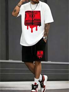 Vintage T-Shirt Shorts Set Oversized 100 US Dollar Bill Print Streetwear Casual Summer Men Comfortable Breathable High-Quality - Multi-Color Set - 查看 1