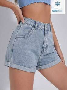 Shorts en mezclilla bajo de doblez - Lavado ligero - Ver 4