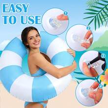 2 Pcs Pool Tubes For Adults 29Inch Large Vintage Stripe Pool Floats Giant Inflatable Floats Rings Colorful Swimming Ring Summer Hawaii Swimming Lounger Float For Swim Party, Pool Inflatable, Beach Essentials, Pool Float - Blue, Yellow - View 7