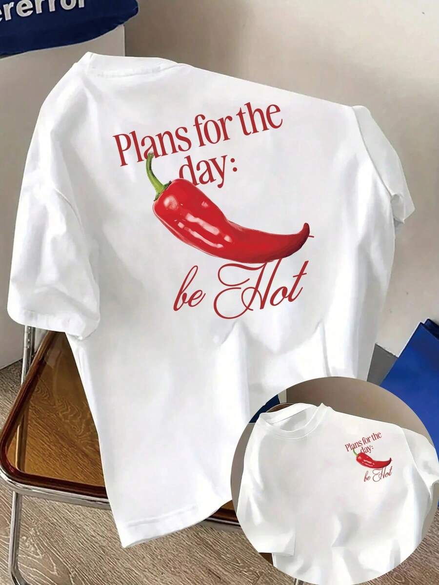 Camiseta de manga corta con paneles frontales y traseros - súper popular, estampado de moda actual - camiseta de mujer con estampado de moda para primavera/verano, artículo de moda - Tela ligera y suave - Blanco - Ver 1