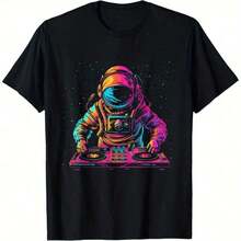 GiftSpace Women's Short Sleeve Crew Neck T-Shirt, Astronaut Design, Coic Explorer Style, One-Sided Print, Cotton, Soft, For All Seasons - Warna 4 - View 5