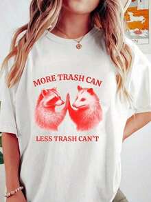 ropa de mujer Camiseta gráfica 'Más basura, menos basura' para mujer, camiseta de manga corta de moda de verano, camisetas estampadas con cuello redondo, camiseta casual, ropa de mujer, camisetas gráficas estilo western, ropa de hombre, camisas para hombre, camisetas gráficas, ropa de mujer, tops de verano, ropa de verano, camisetas gráficas, camisas de mujer - Blanco - Ver 6