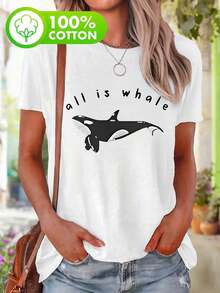 ComfortableCamiseta Casual de Talla Grande para Mujer en Verde Menta - Top Suave con Gráfico de Bal y Texto All Is Whale - Ropa Marina Transpirable y Lavable a Máquina, Algodón Puro para Tod - Blanco - Ver 2