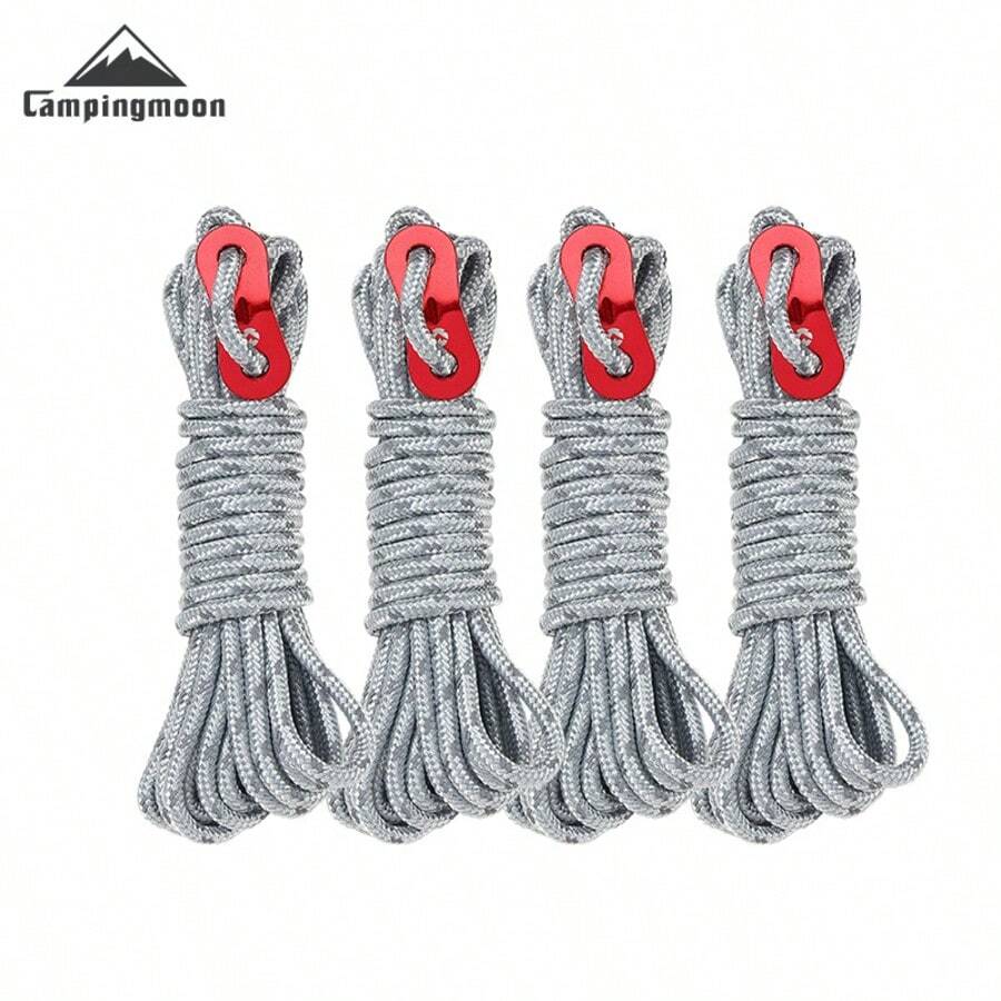 CAMPINGMOON 4mm Reflective Tent Rope, Outdoor Camping Reinforced Durable Sunshade Canopy Tie Down Windproof Rope, FS-4500