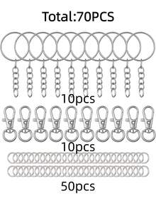 Bộ dụng cụ làm móc khóa 70 món - 10 móc khóa càng cua xoay, 10 vòng chìa khóa có dây xích, 50 khoen nối, bộ dụng cụ làm móc khóa thủ công trang sức (Vàng/Bạc) - Nhiều màu - Xem 9