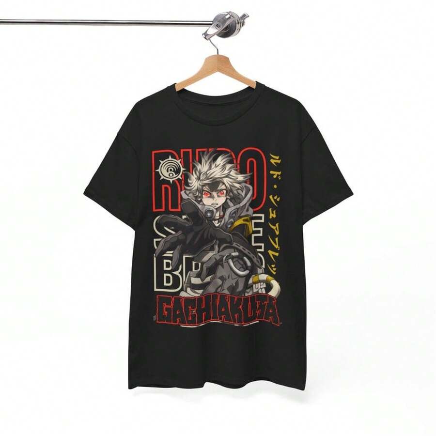Unisex T-Shirt Made Of Pure Cotton, RudoSurebrecGachiakutaAnimeMangaJapaneseFunnyGiftUnisexT-Shirt, Summer T-Shirt, Summer Clothes For Women, Men's Summer Outfit, Women's Shirt, Creative Design, Outdoor Play, Cool Style, Fun Design, Great For Outdoor Play, Creative Design, Outdoor Play, Cool Style, Fun Design, Great For Outdoor Play - Black - View 1
