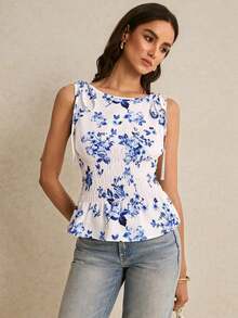 Blusa de cuadros verdes con cuello redondo, cintura con lazo y volantes en el bajo, hombros con lazo, para verano, tops de mujer, tops de verano, tops de concierto, tops de playa, tops con volantes, tops con lazo delantero, tops bohemios, tops de - azul real - Ver 6