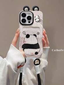 熊猫耳朵造型手机壳套装（含卡套和挂绳），3D立体熊猫耳朵，防水防震材质，可爱时尚，适用于 17系列、11/12/12 Pro、13/14/15、13 Pro/14 Pro/15 Pro、12 Pro Max/13 Pro Max/14 Pro Max/15 Pro Max、16、16 Pro、16 Pro Max、17、17 Pro、17 Pro Max。 - 貓熊 - 查看 3