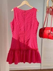 Vestido casual y elegante con textura de crepé, volantes en el bajo y sin mangas, a cuadros, ideal para el Día de San Valentín - Multicolor - Ver 2