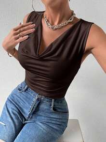 Blusa sin mangas blanca para mujer, adecuada para la oficina, de vuelta a la temporada escolar, otoño - Marrón - Ver 5