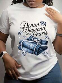 Camiseta de mezclilla para mujer con estampado de diamantes y perlas, elegante y casual para oficina, suave y agradable al tacto, camiseta de moda, cuello redondo, manga regular, cómoda para todas las estaciones, camiseta casual de algodón puro con estampado de letras a la moda, diseño unisex para parejas, adecuada para celebraciones de festivales, camiseta casual de primavera/verano, camisa estilo country, atuendo de fiesta, impresión digital de calidad, tela duradera, camiseta de manga corta, ropa de fiesta, ropa de mujer a la moda. - Blanco - Ver 6