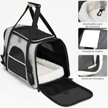 Bolsa para mascotas pequeñas, Bolsa de Mascotas Plegable Portátil, Incluye arnés, cojín, varita para gatos y cuenco plegable-Carga Máxima 10 kg 22 LB para Gatitos, Razas Pequeñas - Negro grisceo - Ver 5