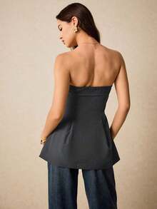 Blusa minimalista lisa para mujer, ropa occidental para mujer, blusas para salir para mujer, estilo Y2K, para conciertos, adecuada para uso diario, calle, citas, ir al trabajo y otras ocasiones - Gris - Ver 7