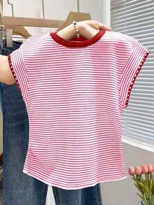 Nueva camiseta de manga corta con bloques de color y rayas, ropa de primavera/verano - Multicolor 4 - Ver 2