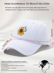 1pc Unisex Adjustable Size Sunflower & Butterfly Print Casual Baseball Cap, Versatile For Outdoor, Camping, Beach, Party, Breathable, Suitable For Spring, Summer, Autumn, Winter - A - View 4
