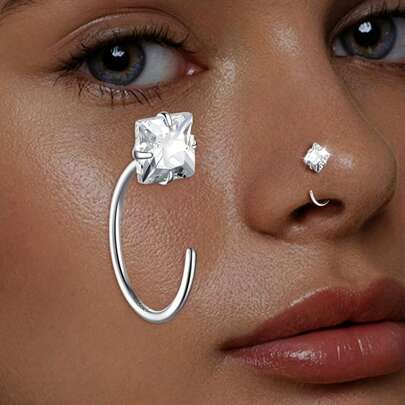 SENLANSP 1 chiếc khuyên mũi giả bằng thép không gỉ hình vuông, quyến rũ, thanh lịch và tối giản, thích hợp làm quà tặng cho nữ giới khi đi hộp đêm, dự tiệc, sinh nhật và các dịp lễ.