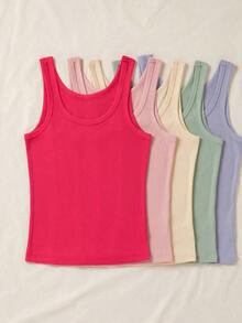 LUNE Camiseta de tirantes casual y versátil de unicolor y cuello redondo para mujer - Multicolor 5 - Ver 6