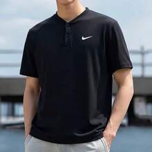 Nike Camiseta de manga corta para hombre, de secado rápido y con cuello tipo hoja. - Negro - Ver 6