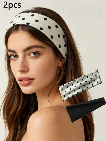 2pcs Bohemian Style Polka Dot Headbands, Fashionable Minimalist Versatile Hair Accessories For Women, Suitable For Daily, Yoga, Sports, Absorbent Elastic Soft