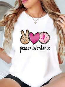 Camiseta de Mujer con Estampado de Moda, Estilo Básico Casual de Cuello Redondo y Manga Corta, Lavable a Máquina, Opción Perfecta para Primavera y Verano, 100% Algodón - Blanco - Ver 1