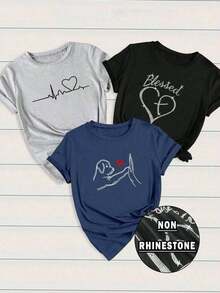Camiseta de mujer de manga corta con cuello redondo, holgada, casual y versátil. Con estampado moderno, elegante y sofisticado de letras simples, ideal como prenda básica; confeccionada en tela suave con excelente caída(Retro style, casual style, unisex) - Negro - Ver 8