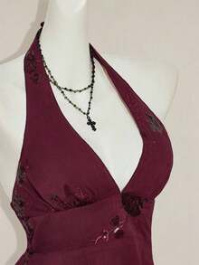 ICON Camiseta de halter de cuello con cuentas para mujer - Burdeos - Ver 9