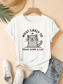 Camiseta Casual de Manga Corta para Mujer, Estilo Minimalista Moderno, Algodón Grueso - Camisetas Adorables para Uso Diario - Blanco - Ver 7